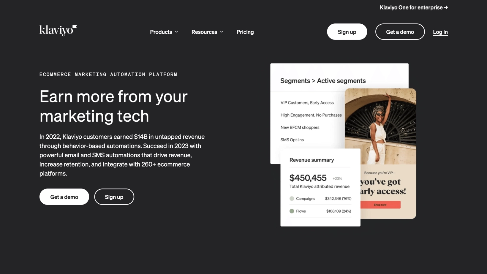 SaaS Brand Archetypes: Screenshot of Klaviyo's homepage
