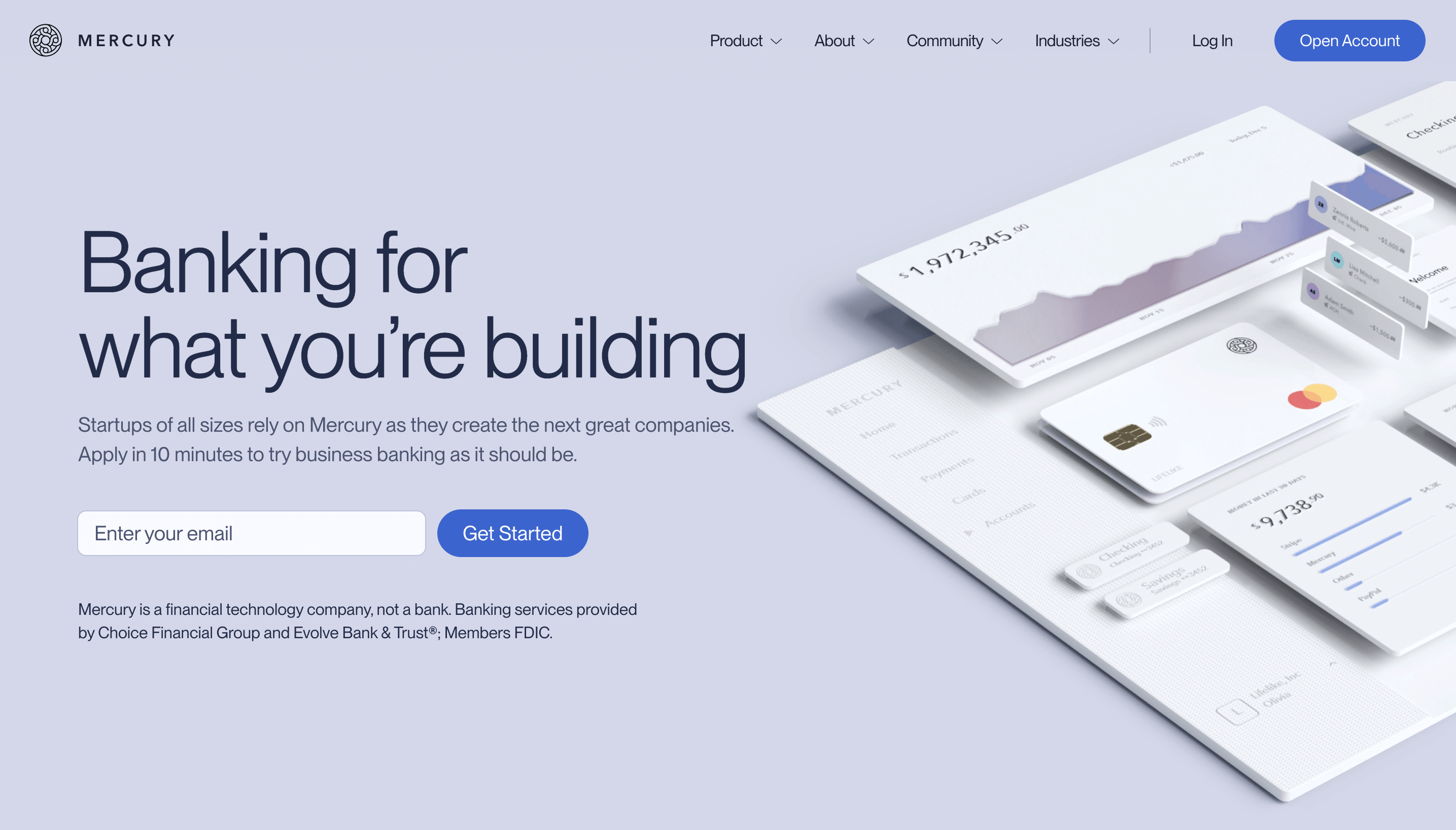SaaS Brand Archetypes: Screenshot of Mercury's homepage