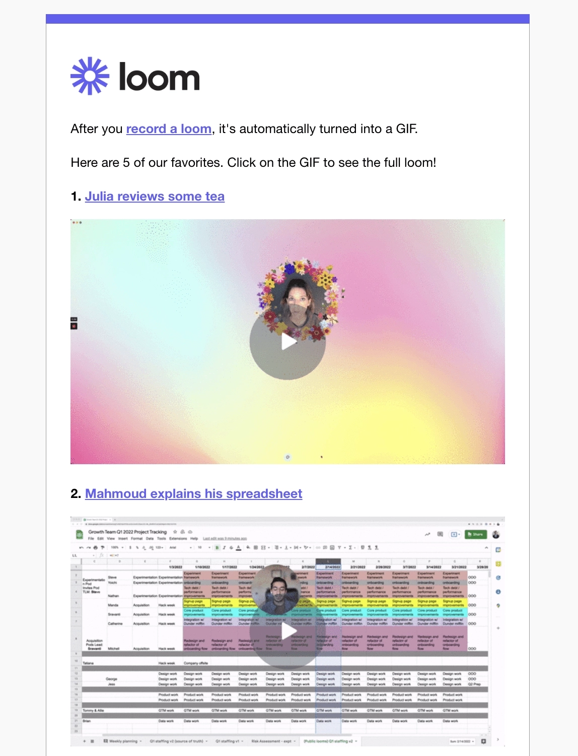 Case Study Email Examples: Screenshot of Loom's email showcasing customers' experience with the tool