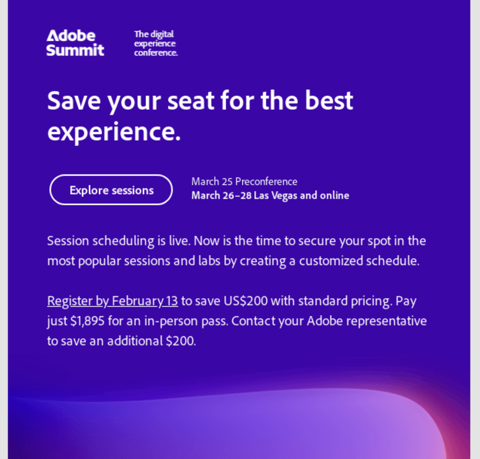 SaaS Conference Emails: Screenshot of Adobe's email for Adobe Summit