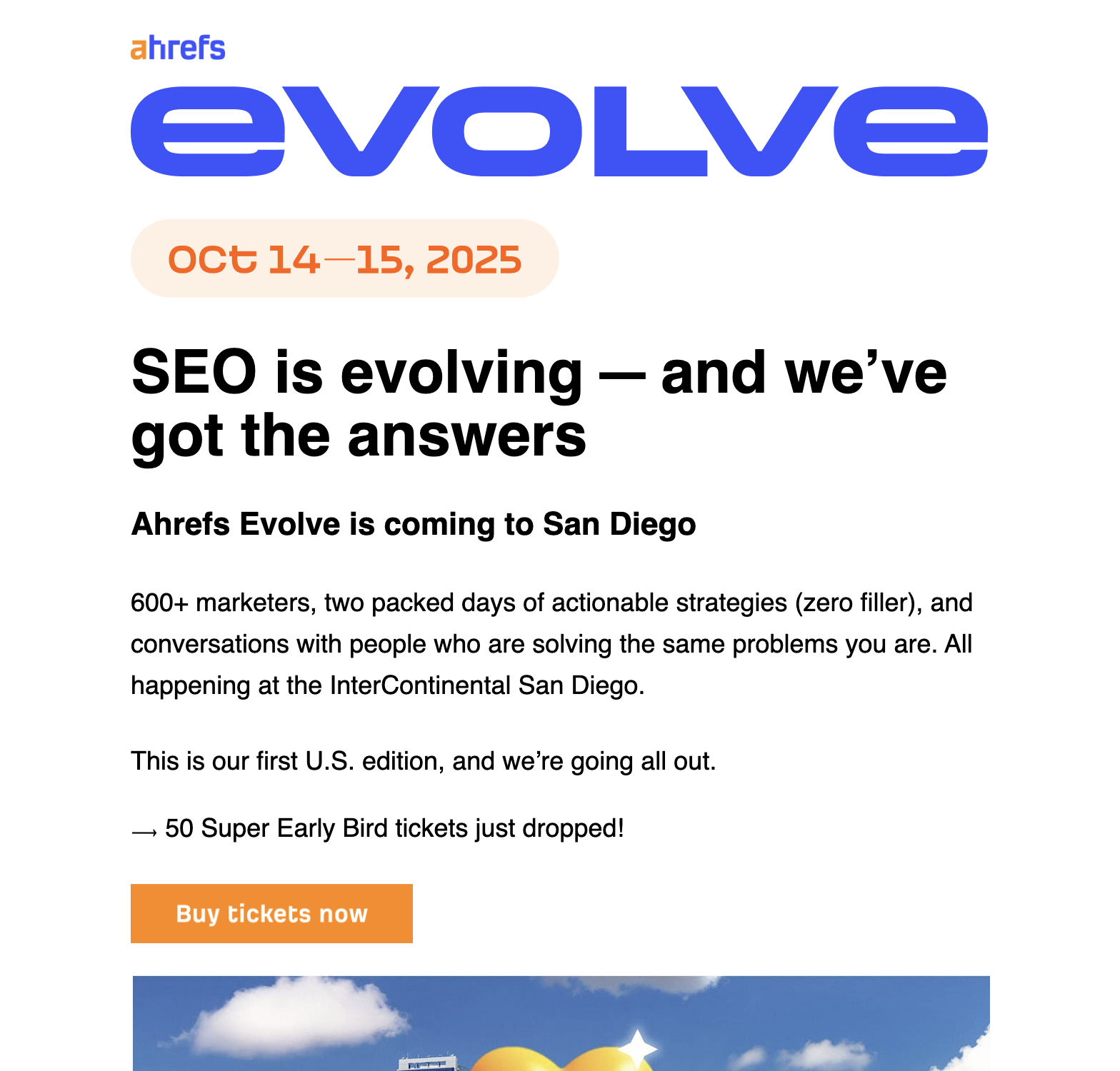 SaaS Conference Emails: Screenshot of Ahrefs' email for Ahrefs Evolve 2025