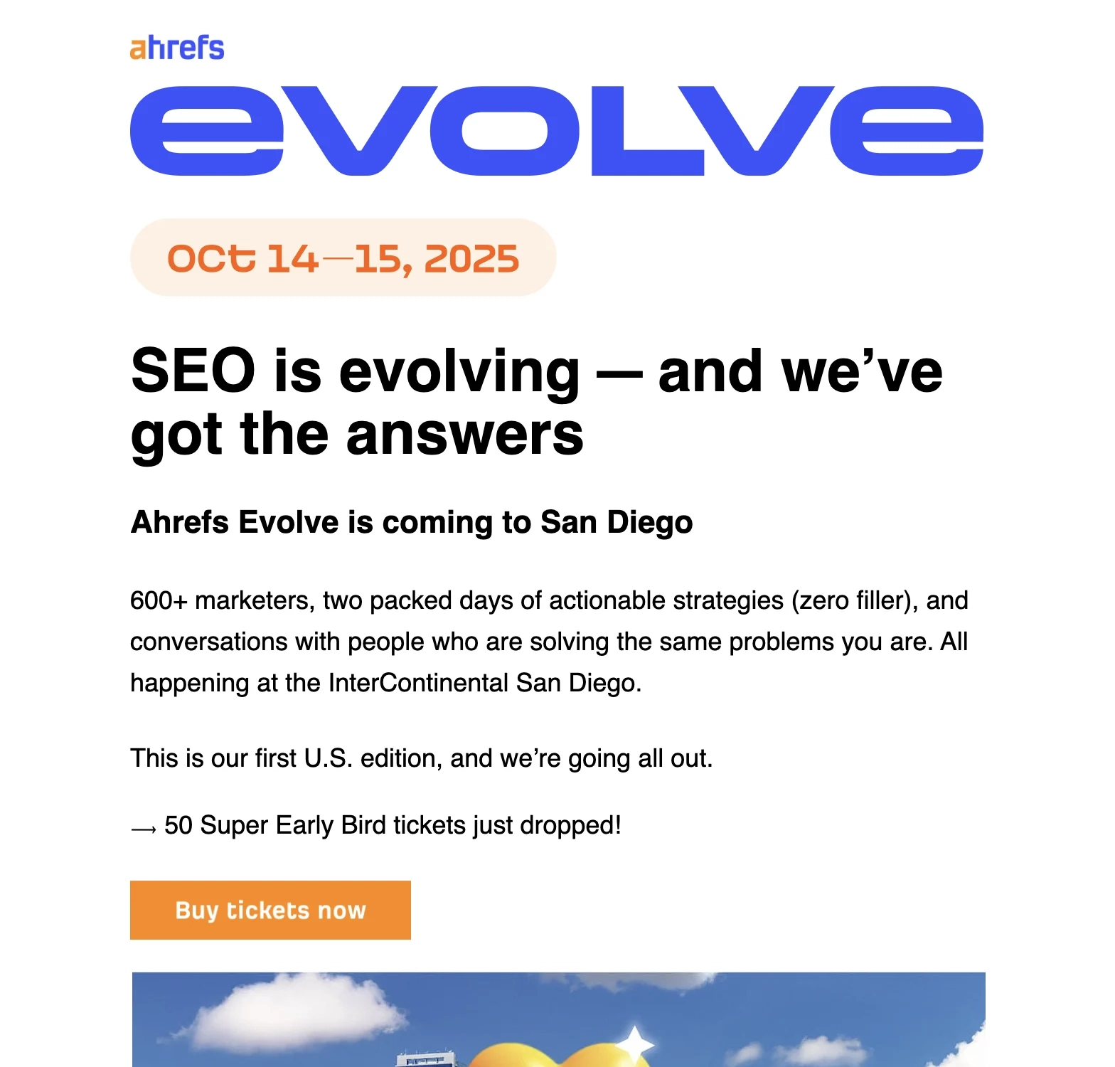 SaaS Conference Emails: Screenshot of Ahrefs’ email for Ahrefs Evolve 2025