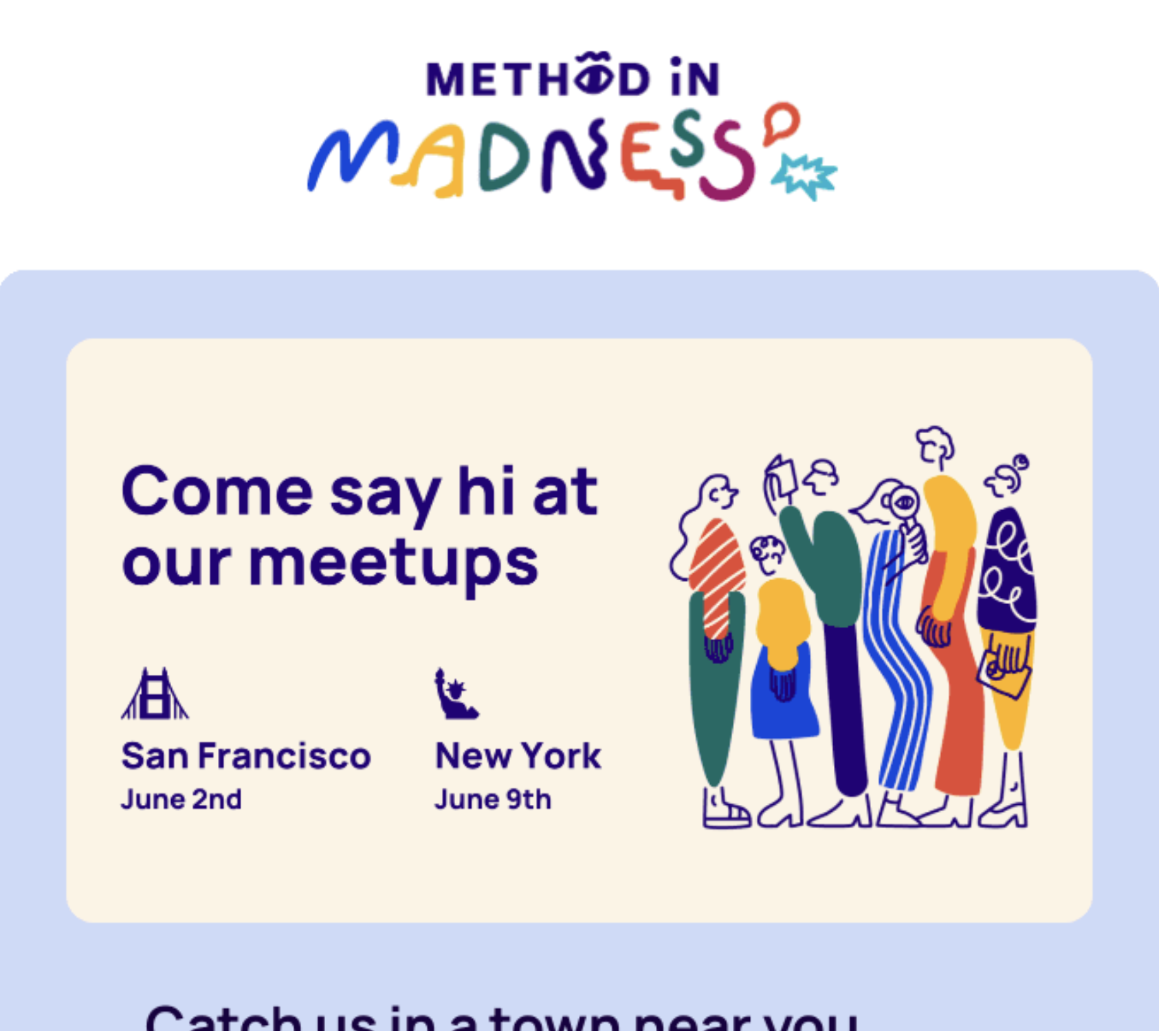 SaaS Conference Emails: Screenshot of Dovetail's newsletter section highlighting meetups in the US