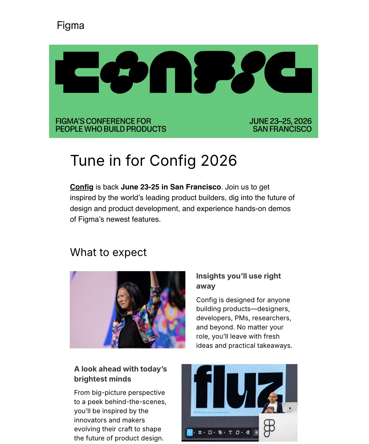 SaaS Conference Emails: Screenshot of Figma’s email for Config 2026
