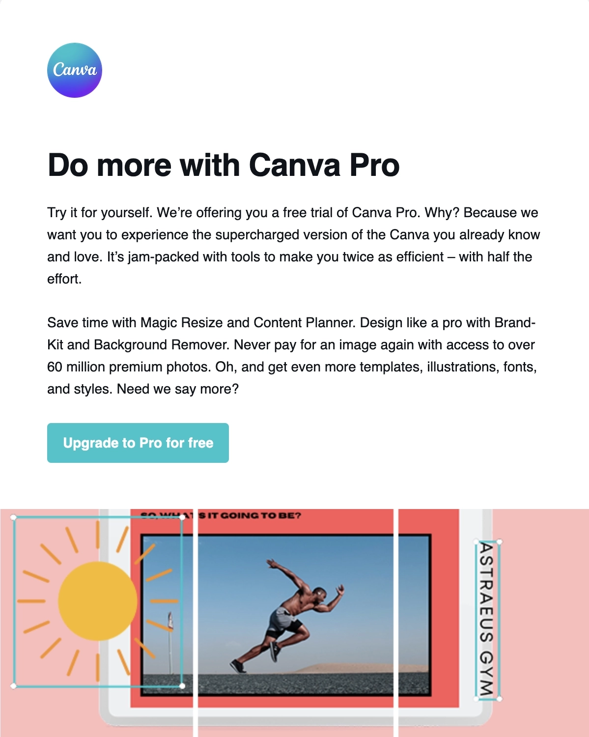 SaaS CTA Emails: Screenshot of Canva's pro trial email