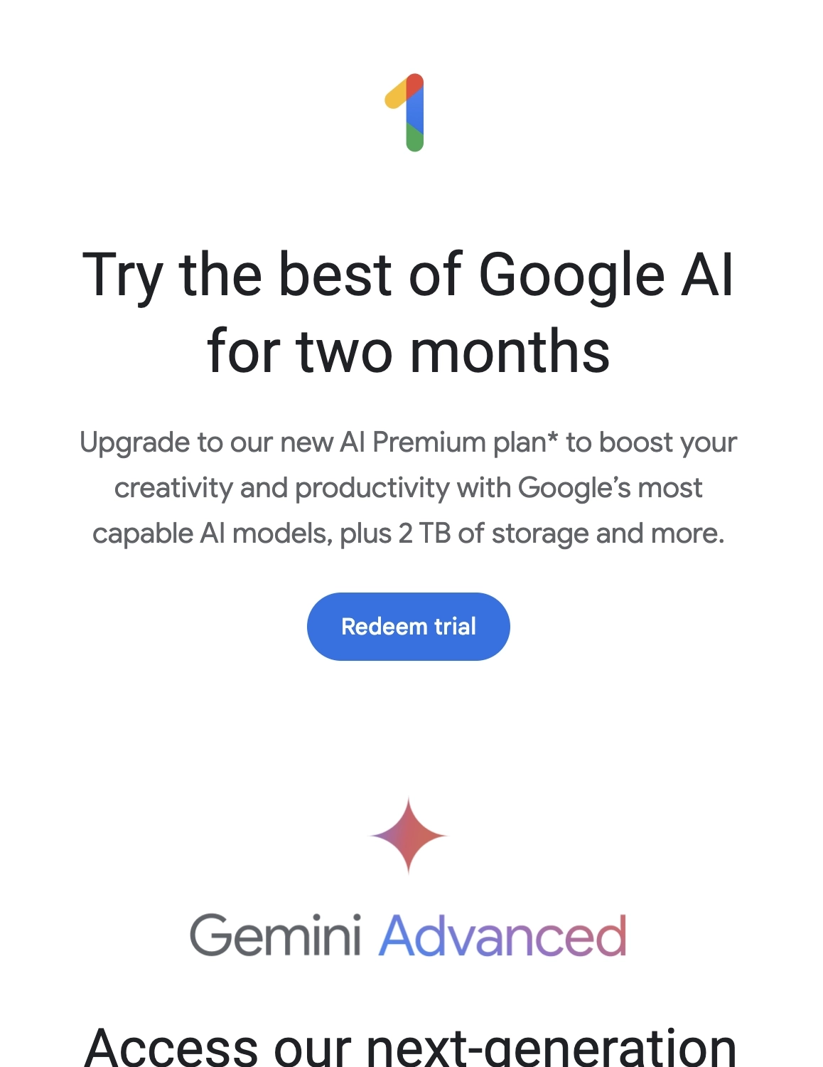 SaaS CTA Emails: Screenshot of Google's promo email
