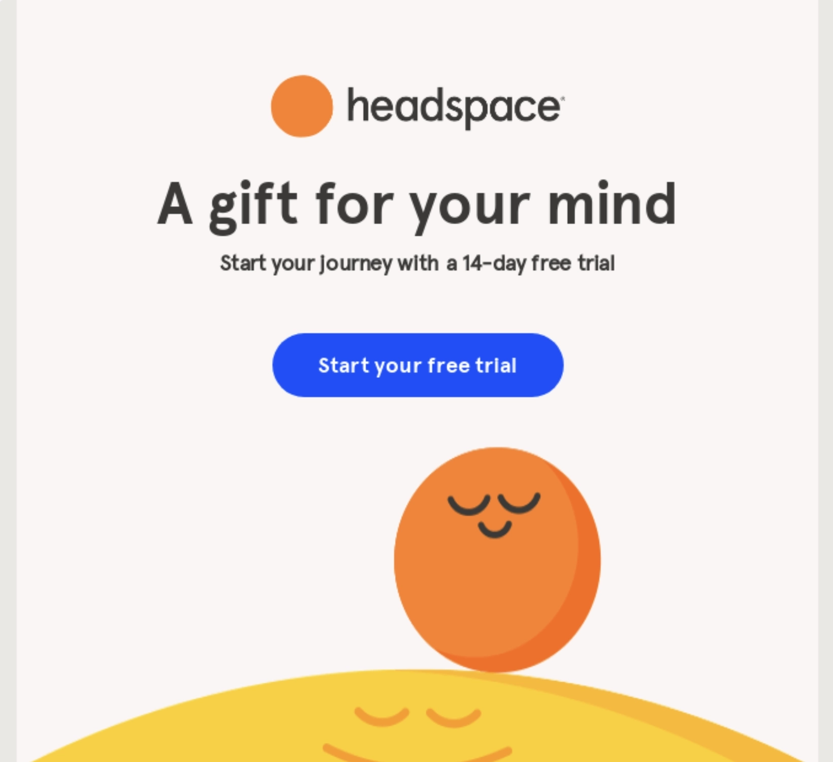 SaaS CTA Emails: Screenshot of Headspace's trial offer email