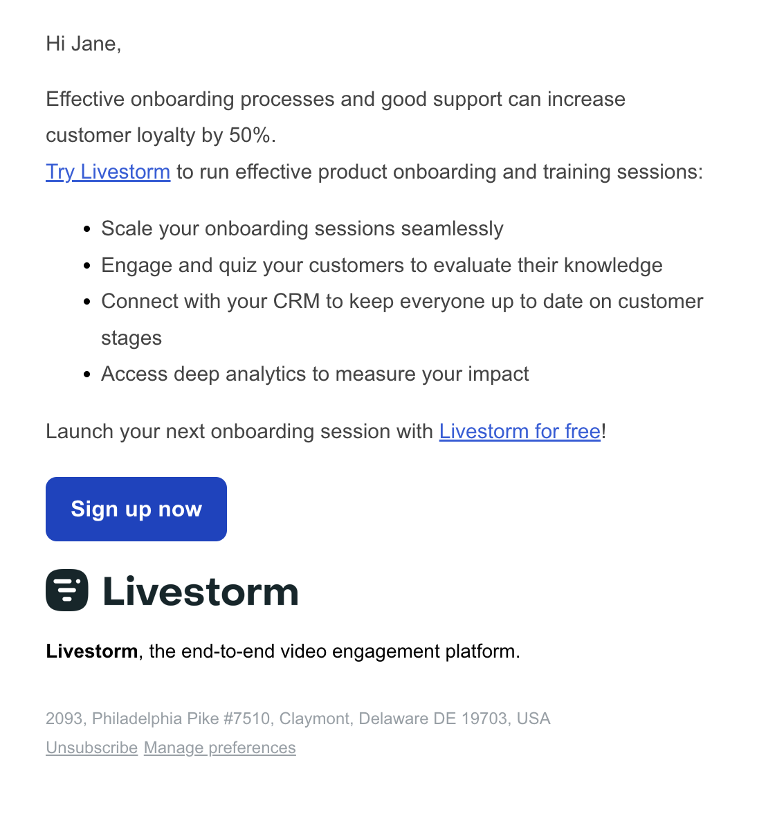 SaaS CTA Emails: Screenshot of Livestorm's CTA email