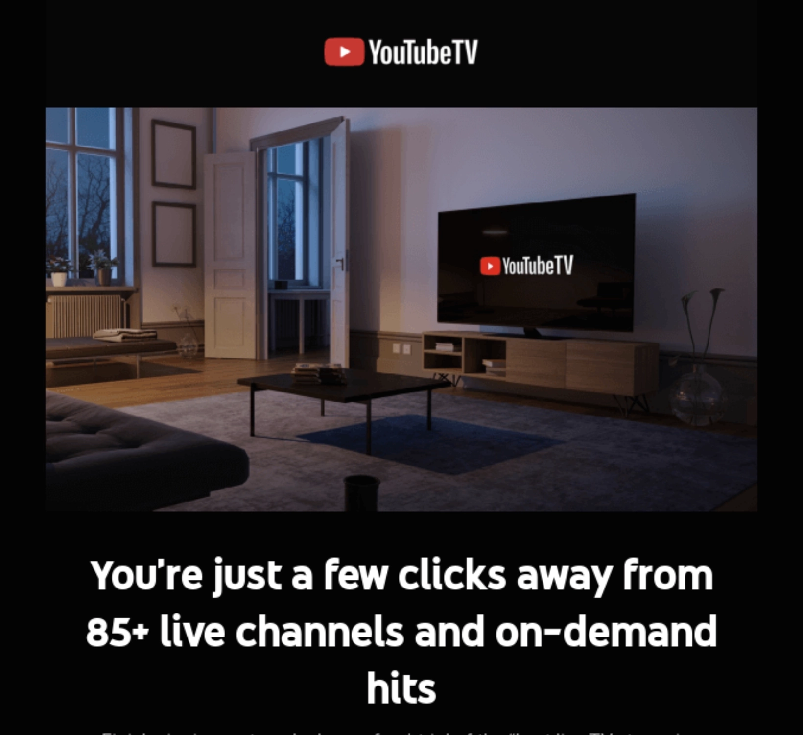 SaaS CTA Emails: Screenshot of YouTube TV's trial offer email