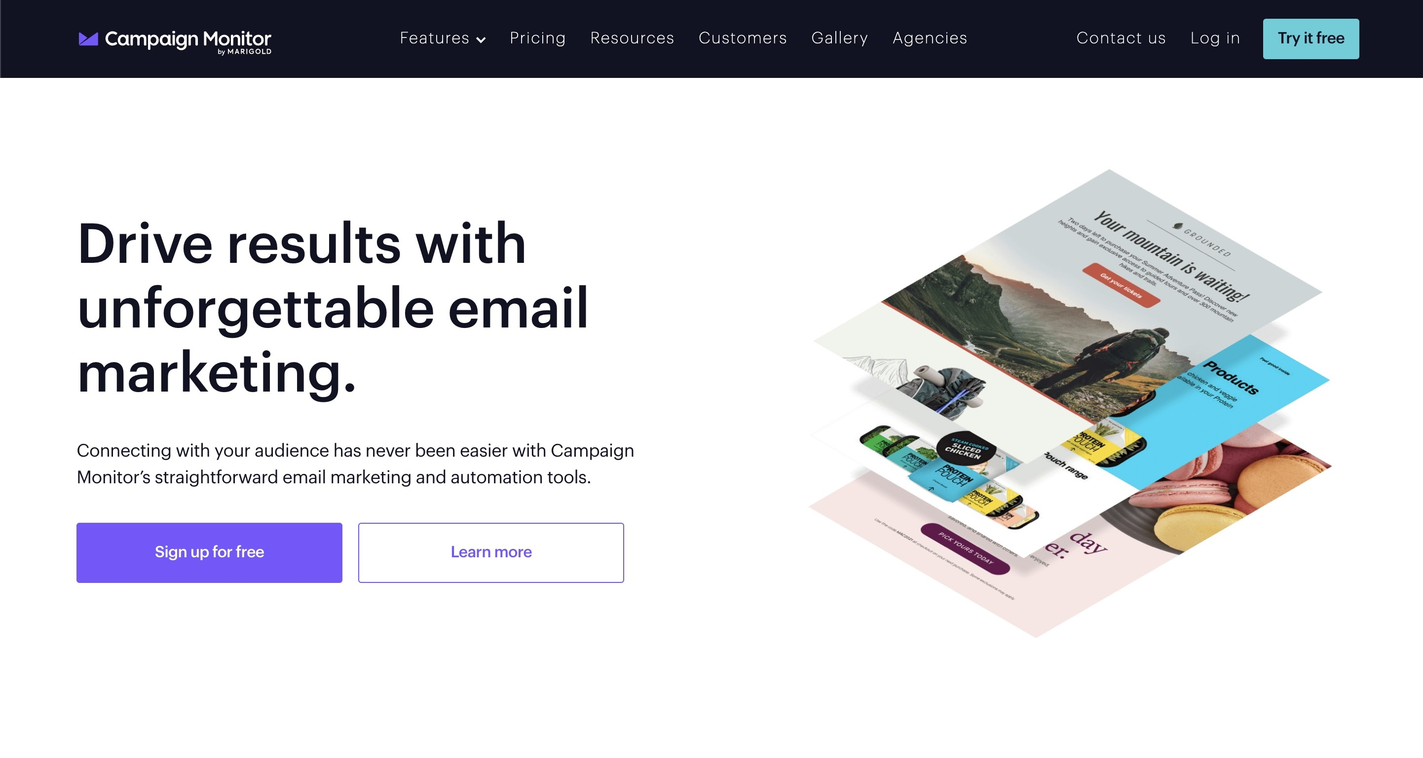 Customer.io Alternatives: Screenshot of Campaign Monitor's email marketing landing page