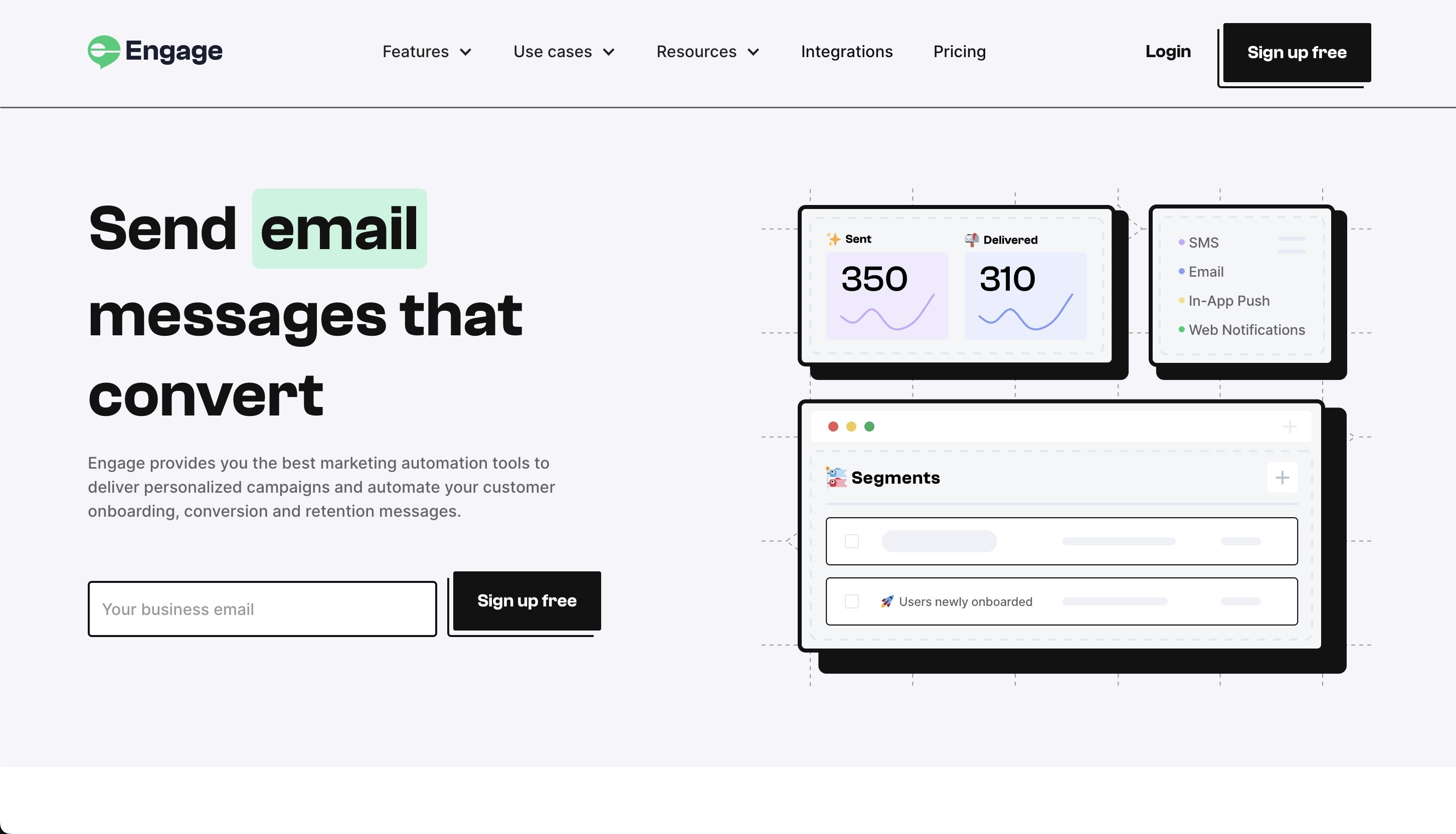 Customer.io Alternatives: Screenshot of Engage's homepage
