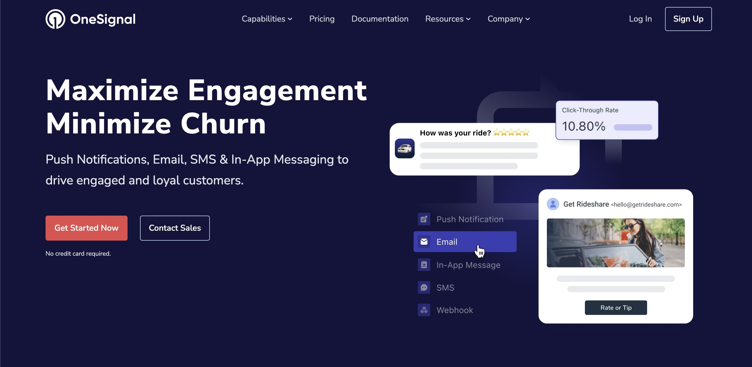 Customer.io Alternatives: Screenshot of OneSignal's homepage