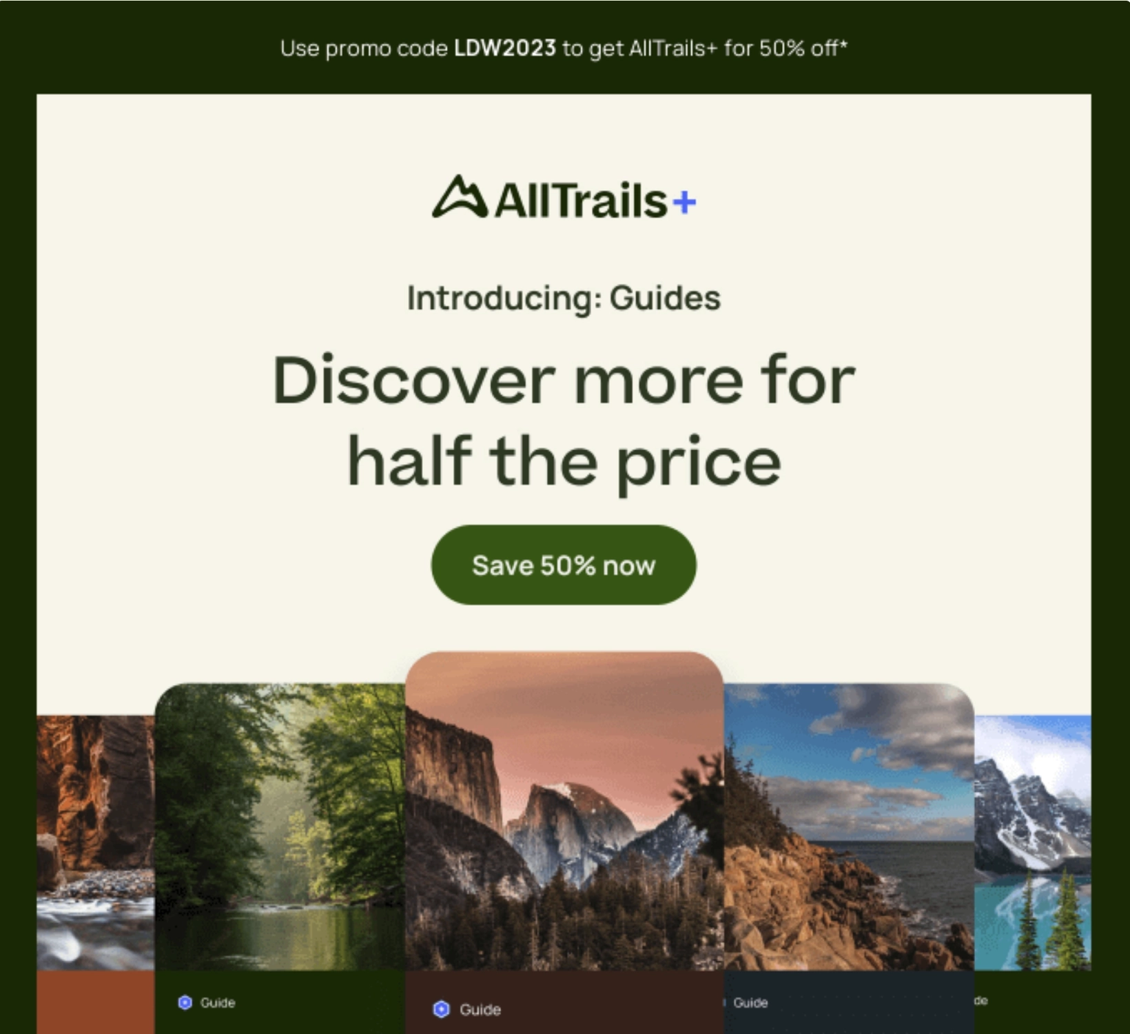 SaaS Discount and Promo Email Examples: Screenshot of AllTrails' discount email
