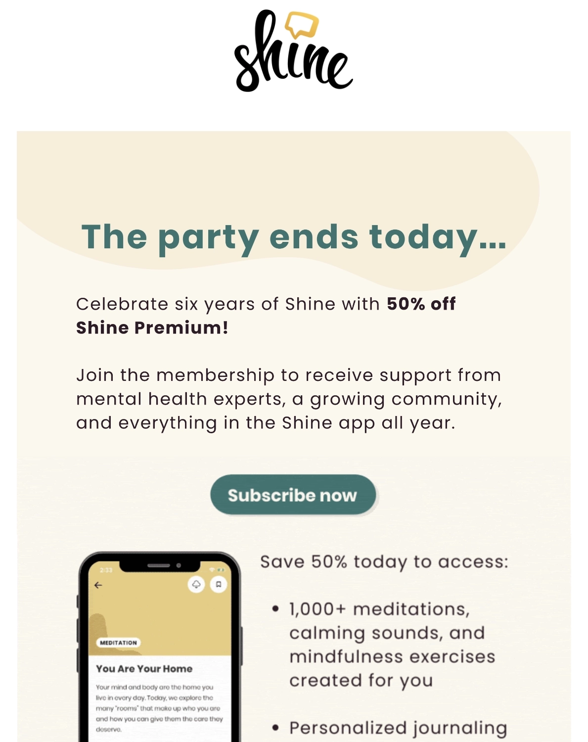 SaaS Discount and Promo Email Examples: Screenshot of Shine's promo email