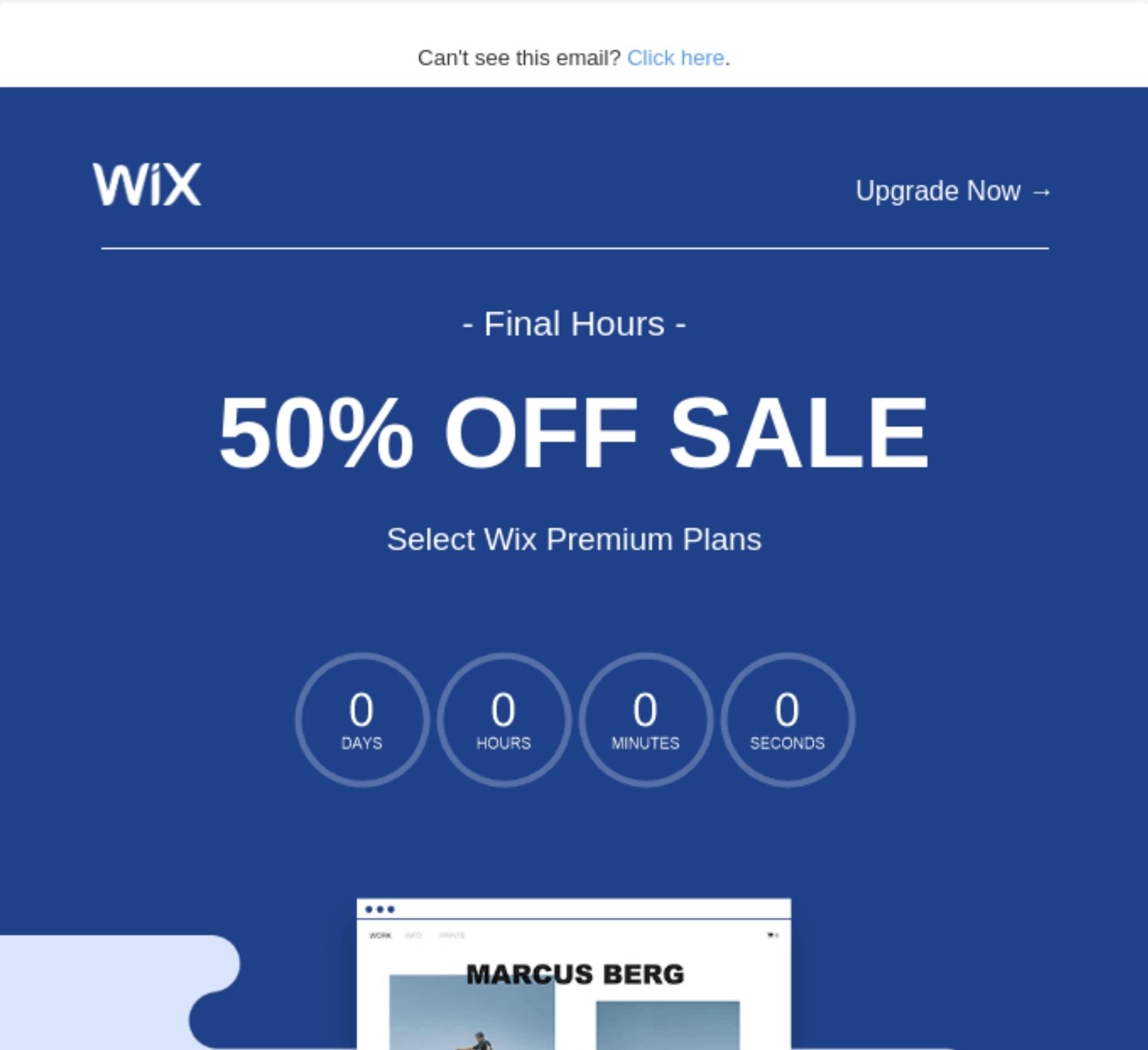 SaaS Discount and Promo Email Examples: Screenshot of Wix's discount email