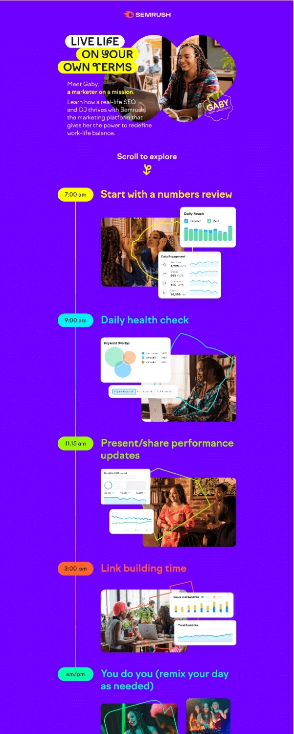Email Engagement Content Ideas: Screenshot of Semrush's email featuring a customer success story