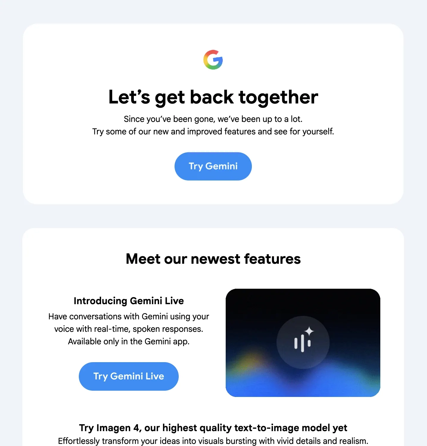 Email Marketing for AI Companies: Screenshot of Gemini’s re-engagement email