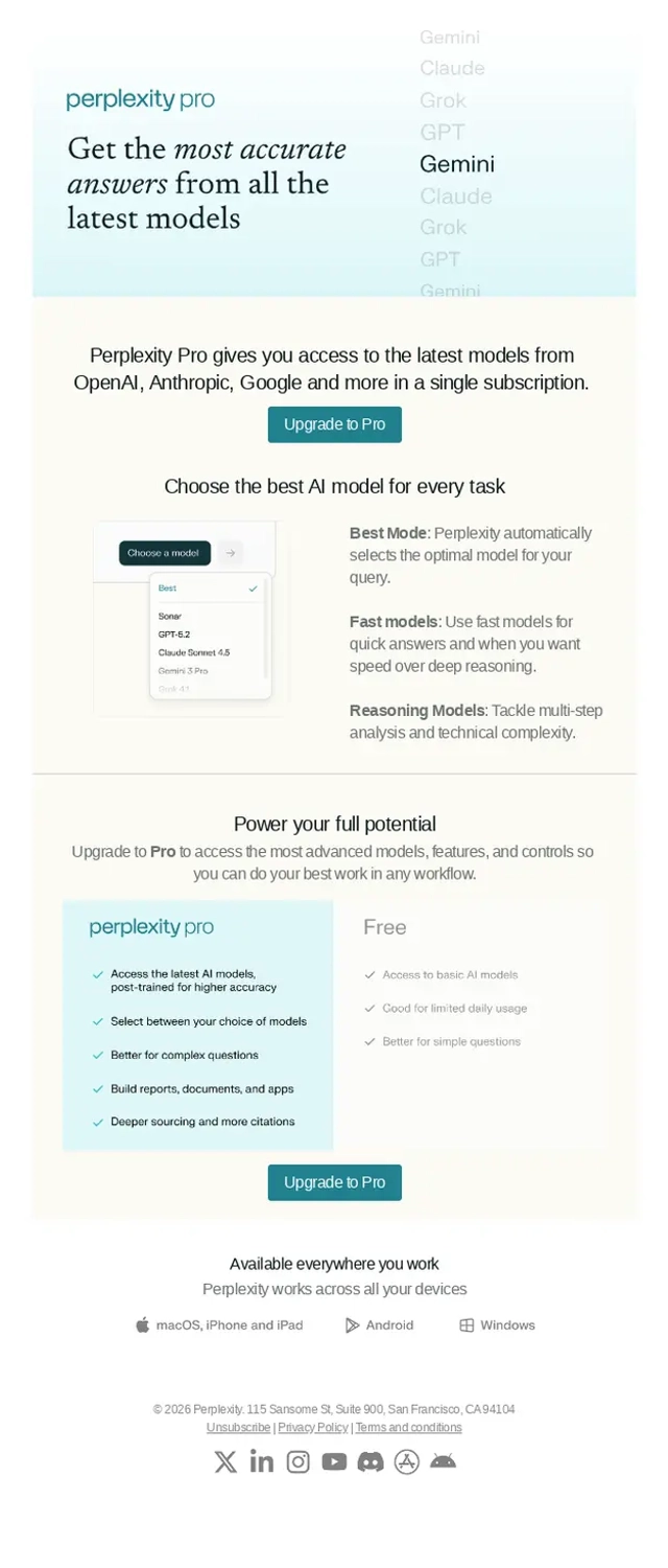 Email Marketing for AI Companies: Screenshot of Perplexity’s upgrade email