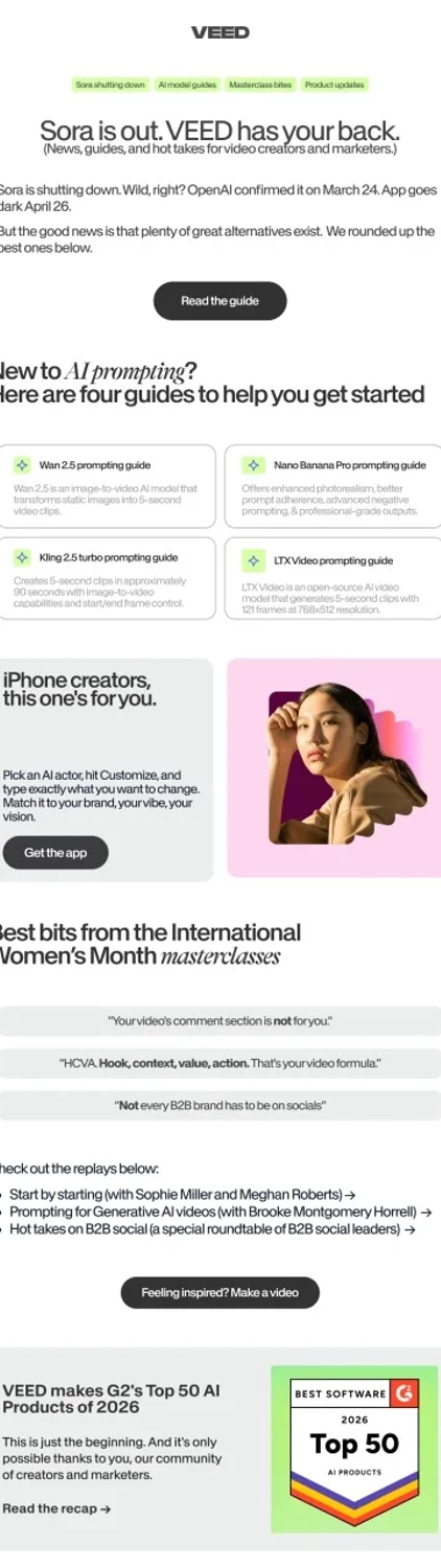 Email Marketing for AI Companies: Screenshot of VEED’s newsletter