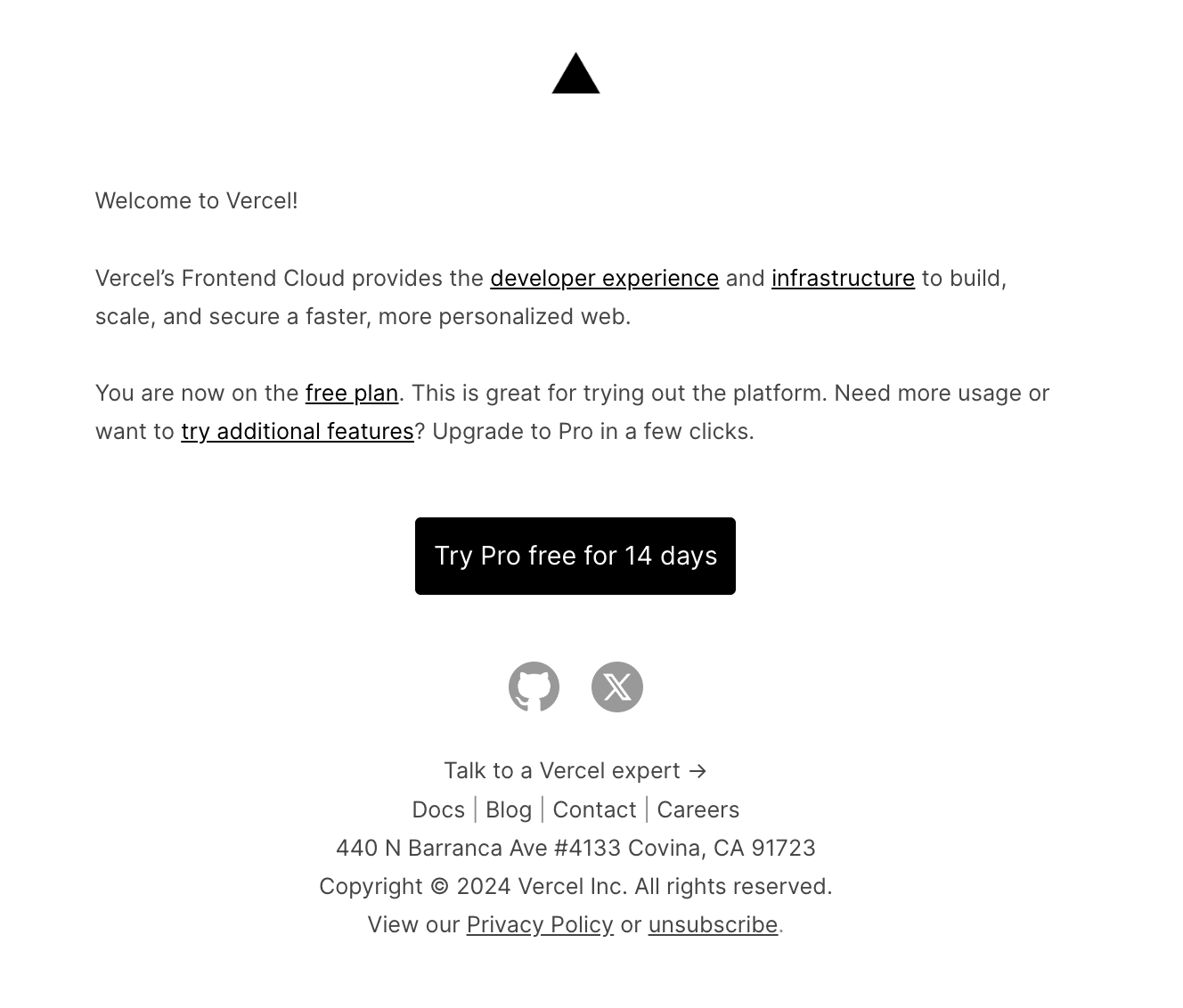 Email Marketing for Devtools: Screenshot of Vercel's welcome email