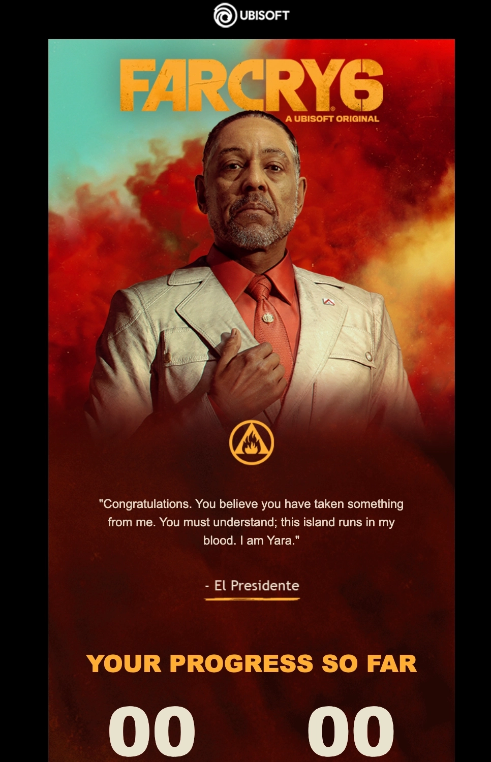 Email Marketing for Game Brands: Screenshot of Ubisoft's milestone email for Far Cry 6