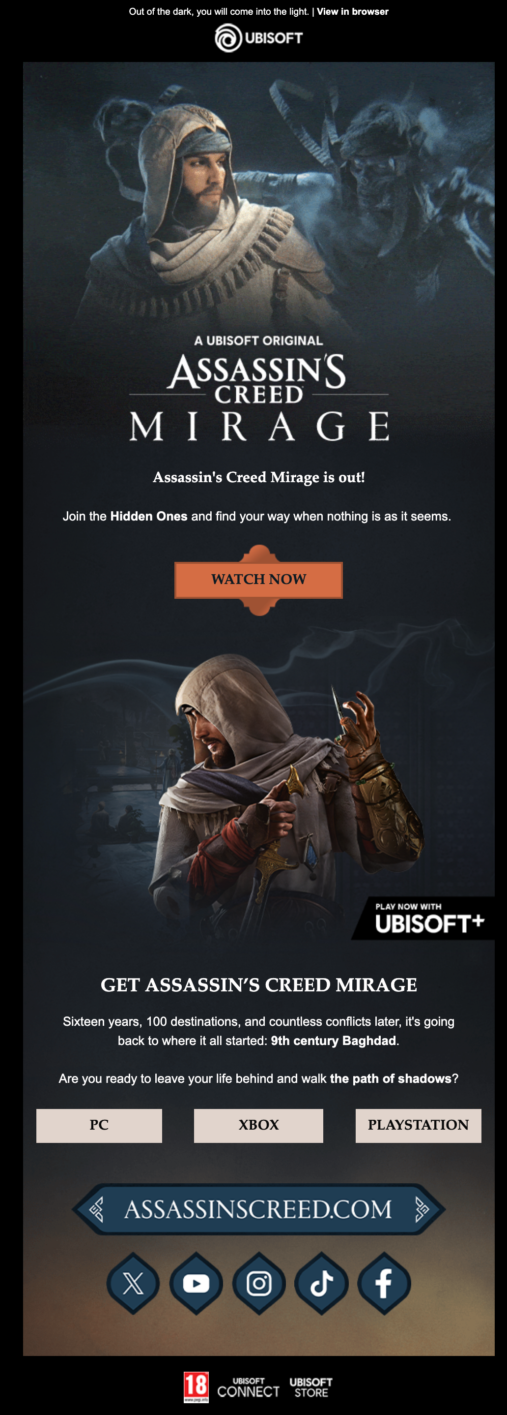 Email Marketing for Game Brands: Screenshot of Ubisoft's email for Assassin's Creed Mirage
