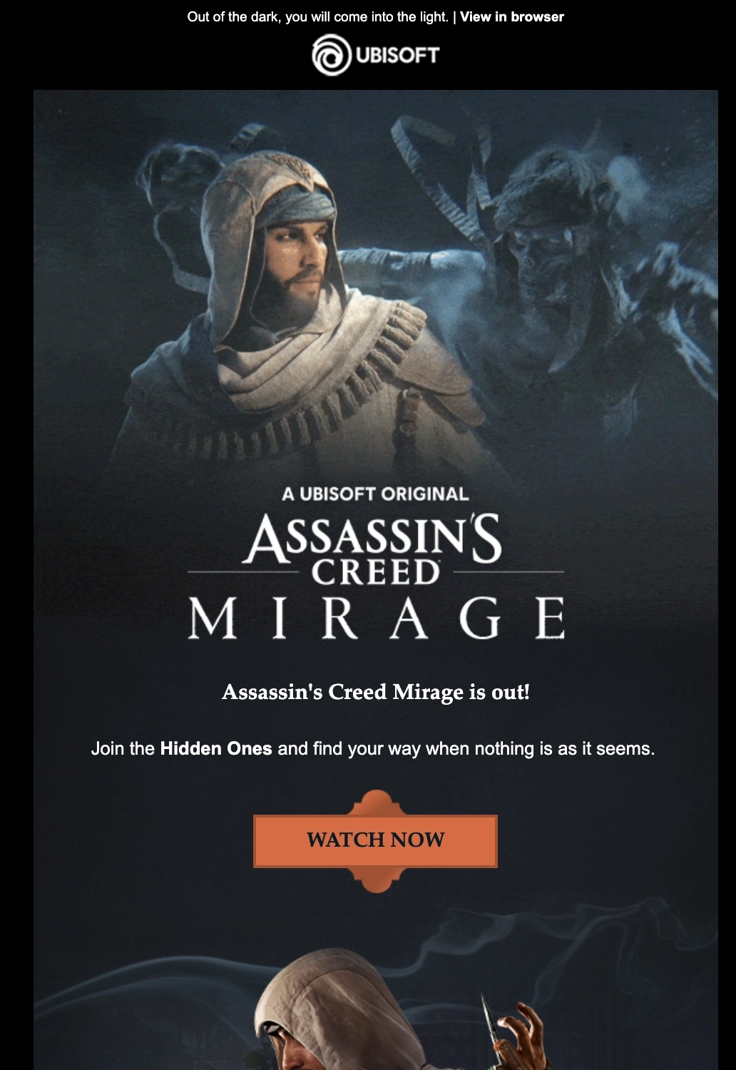 Email Marketing for Game Brands: Screenshot of Ubisoft's email for Assassin's Creed Mirage