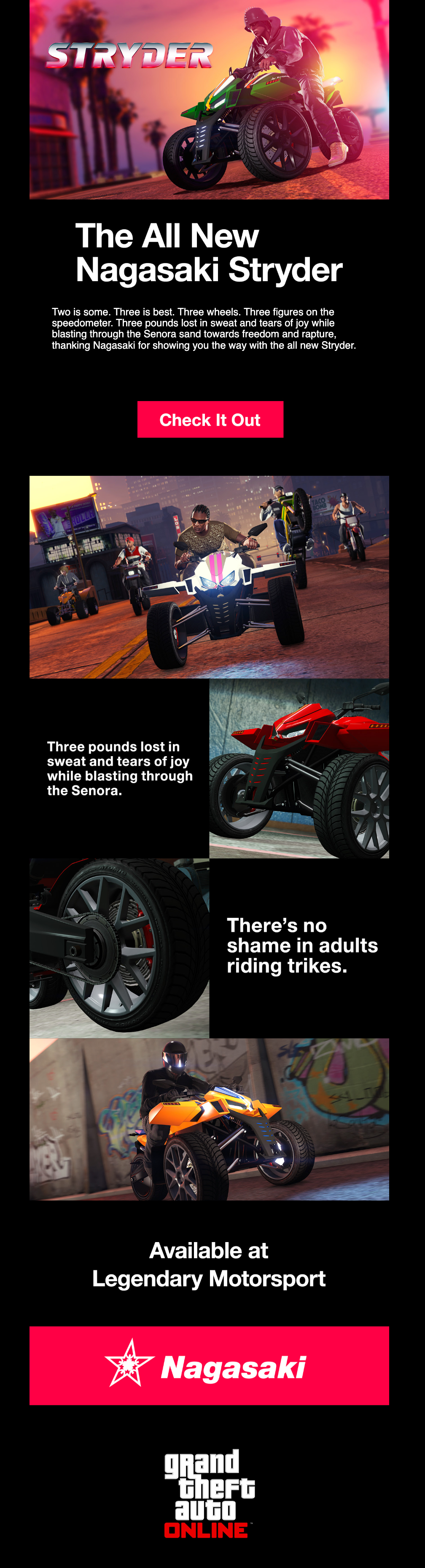 Email Marketing for Game Brands: Screenshot of Rockstar Games' product update email for GTA Online