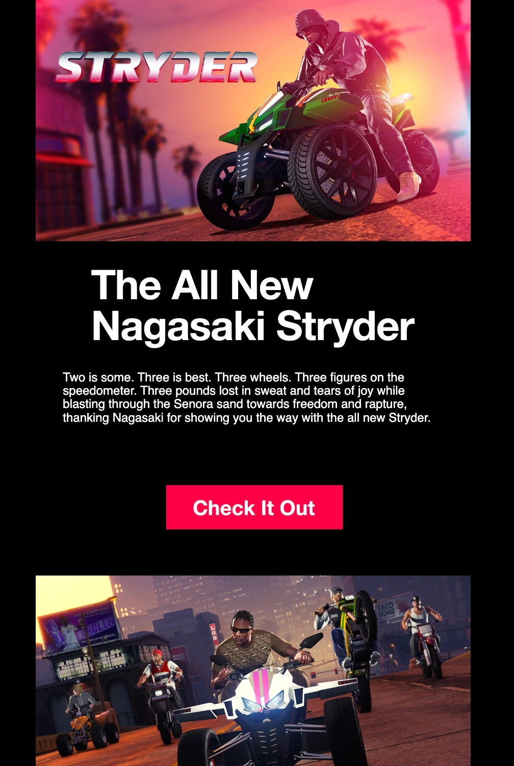 Email Marketing for Game Brands: Screenshot of Rockstar Games' product update email for GTA Online