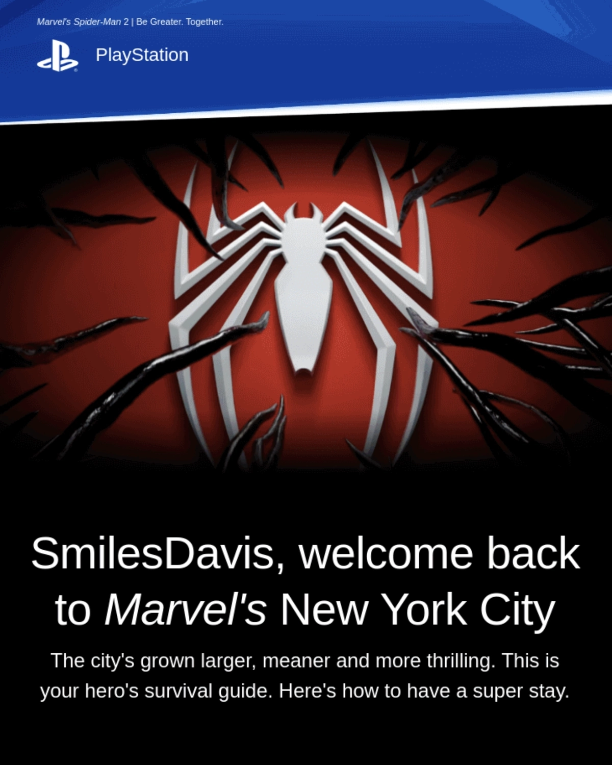 Email Marketing for Game Brands: Screenshot of PlayStation's welcome email for their games