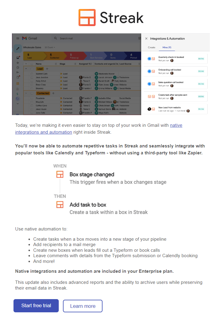 Email Writing Style: Screenshot of Streak's email