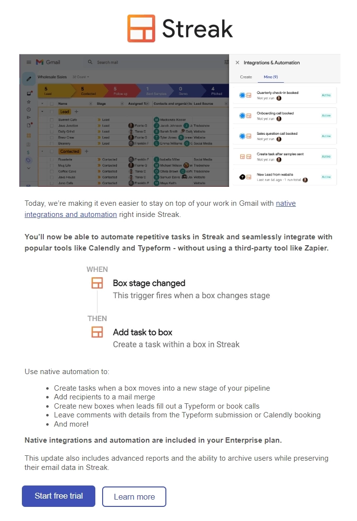 Email Writing Style: Screenshot of Streak's email