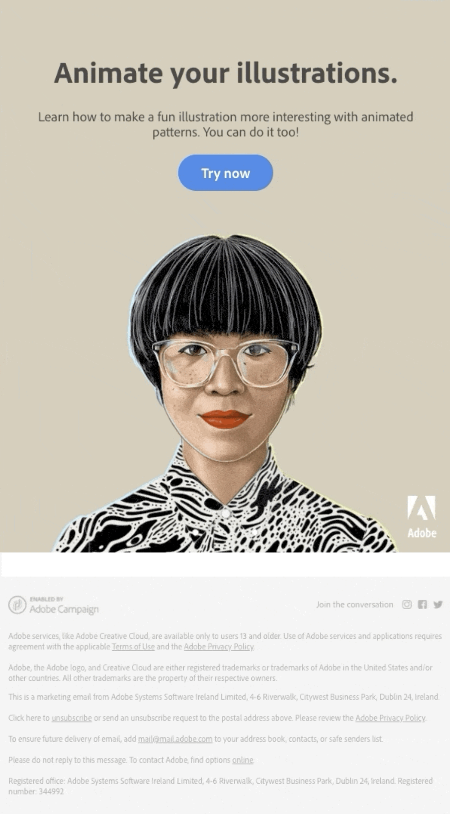 GIFs in SaaS Emails: Screenshot of Adobe's marketing email for Creative Cloud