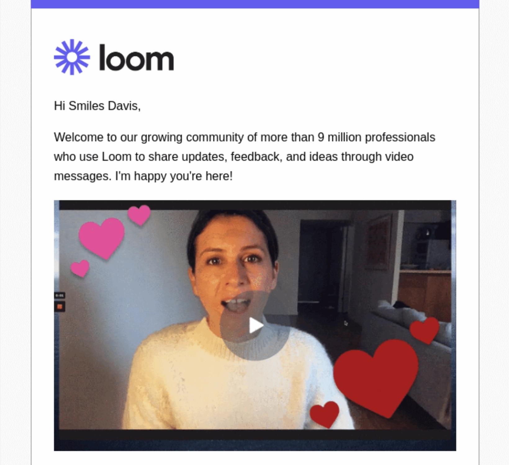 GIFs in SaaS Emails: Screenshot of Loom's welcome email