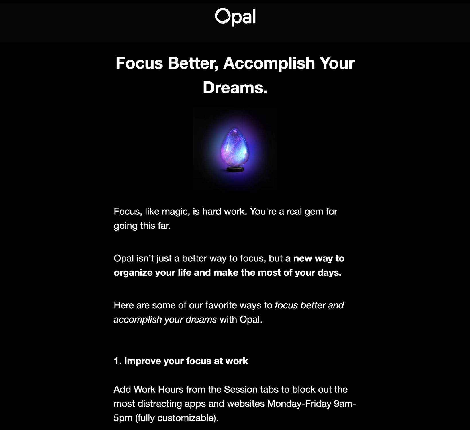 GIFs in SaaS Emails: Screenshot of Opal's product tips email