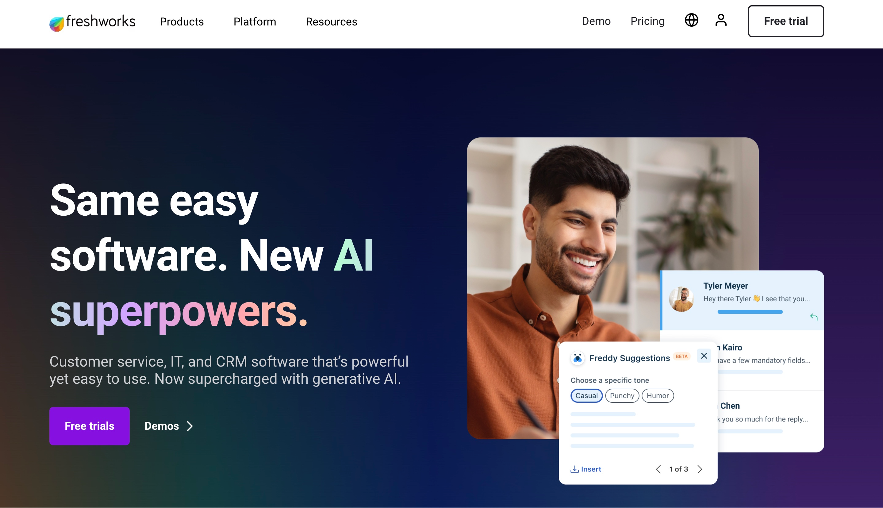 HubSpot Alternatives: Screenshot of Freshworks' homepage