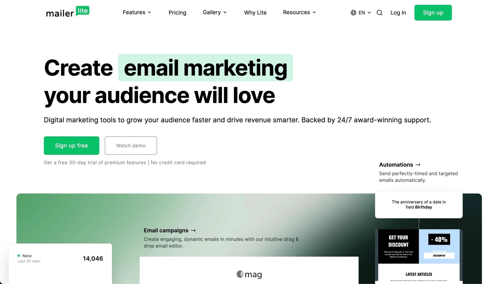 HubSpot Alternatives: Screenshot of MailerLite's homepage