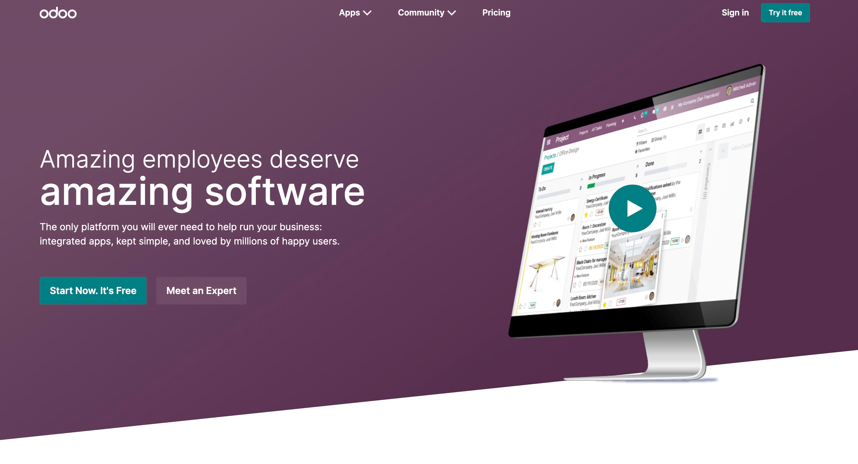 HubSpot Alternatives: Screenshot of Odoo's homepage