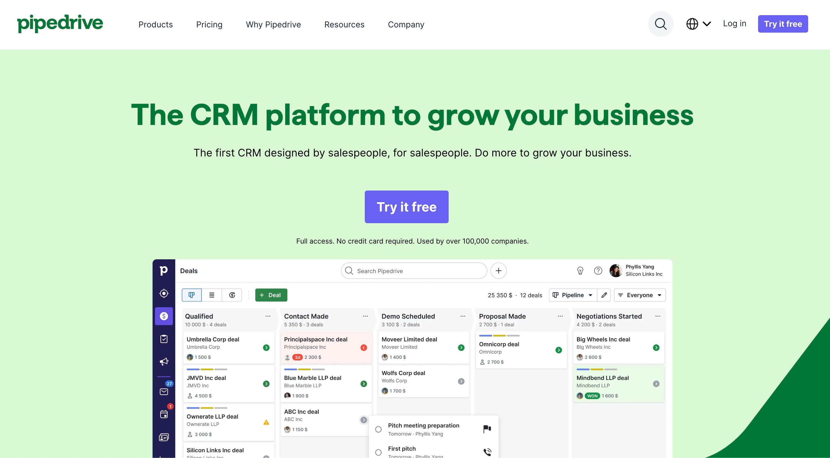 HubSpot Alternatives: Screenshot of Pipedrive's homepage