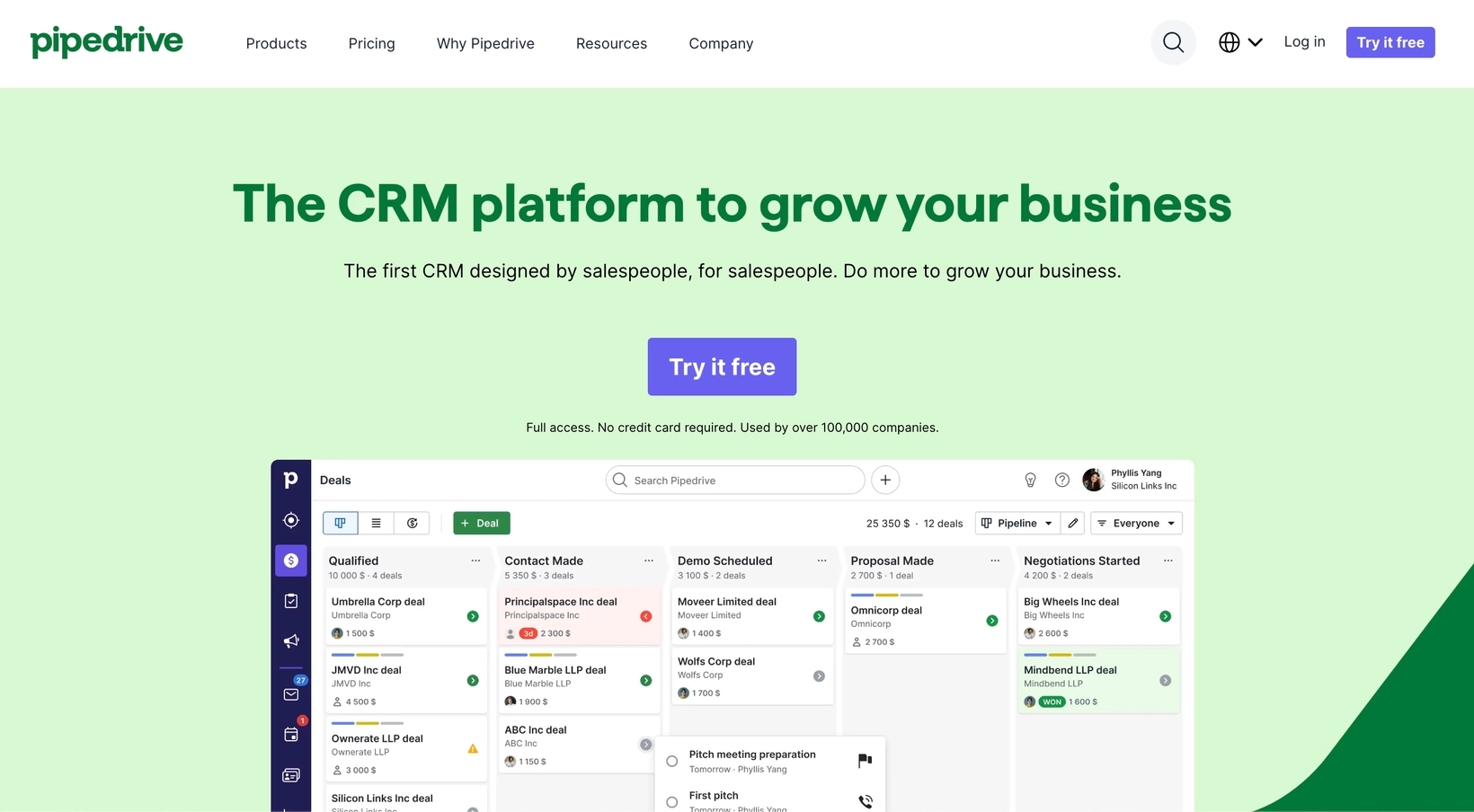 HubSpot Alternatives: Screenshot of Pipedrive's homepage