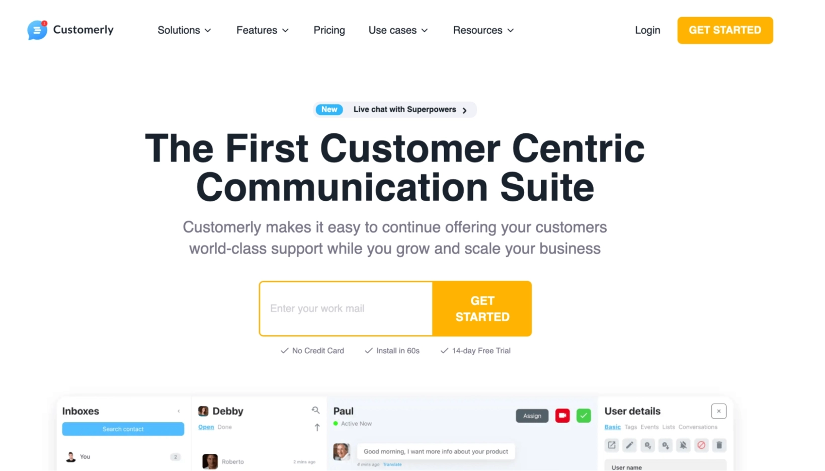 Intercom Alternatives: Screenshot of Customerly homepage