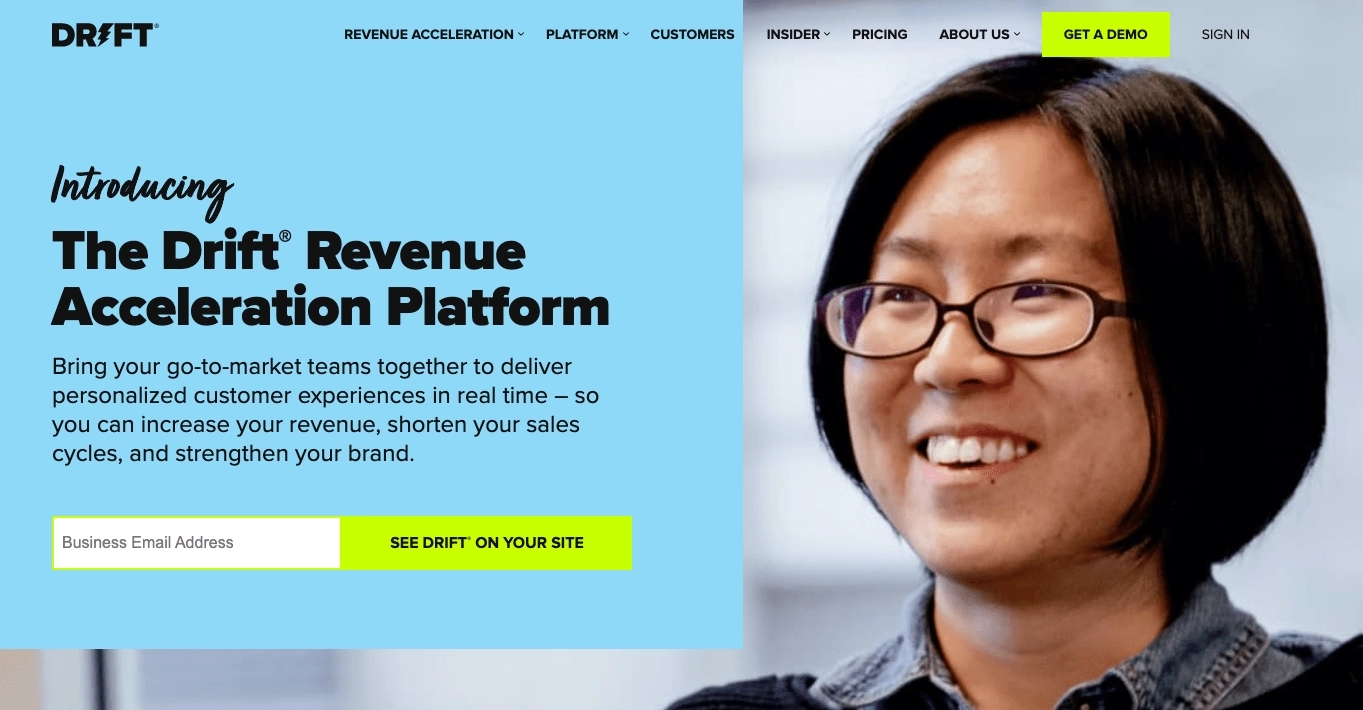 Intercom Alternatives: Screenshot of Drift homepage