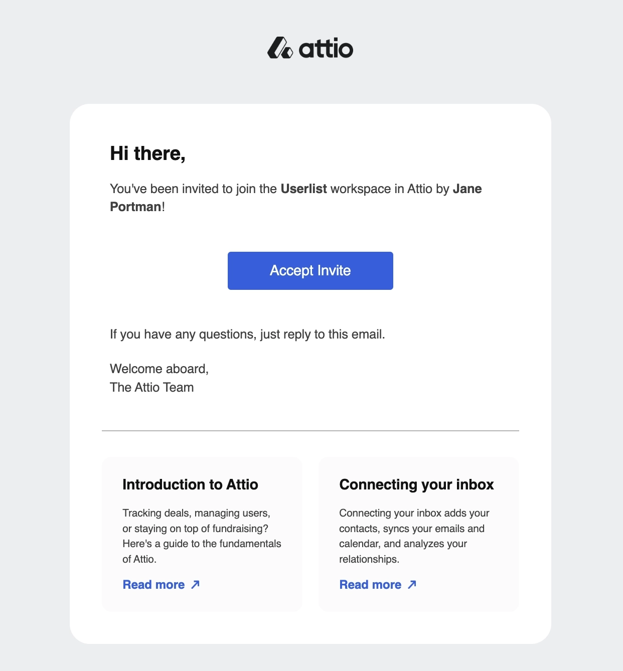 SaaS Invite Your Team Emails: Screenshot of Attio's email about a team invitation