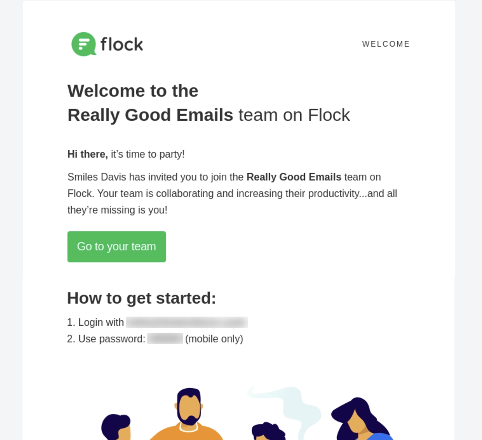 SaaS Invite Your Team Emails: Screenshot of Flock's email about a team invitation