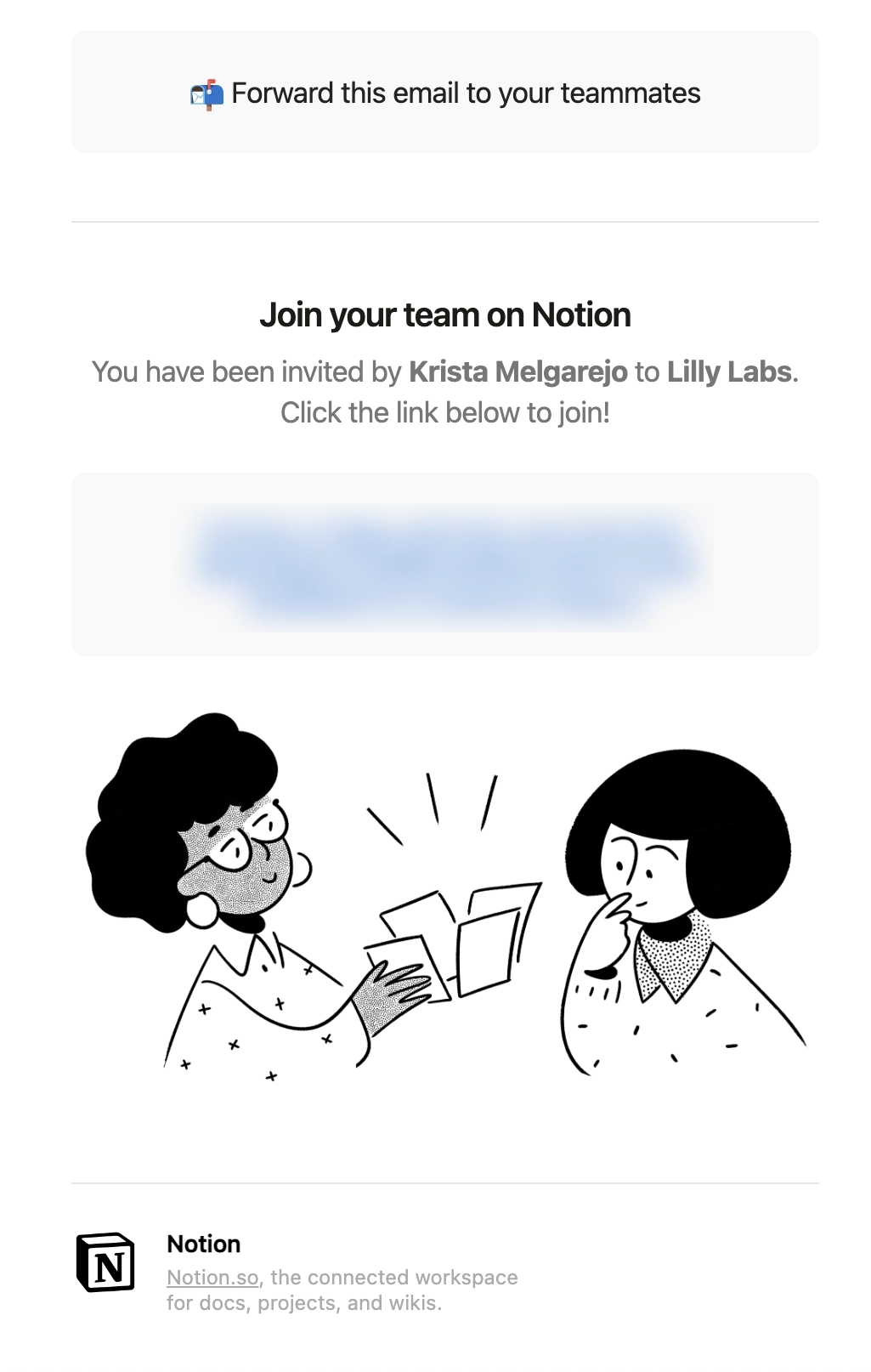 SaaS Invite Your Team Emails: Screenshot of Notion's email about a team invitation
