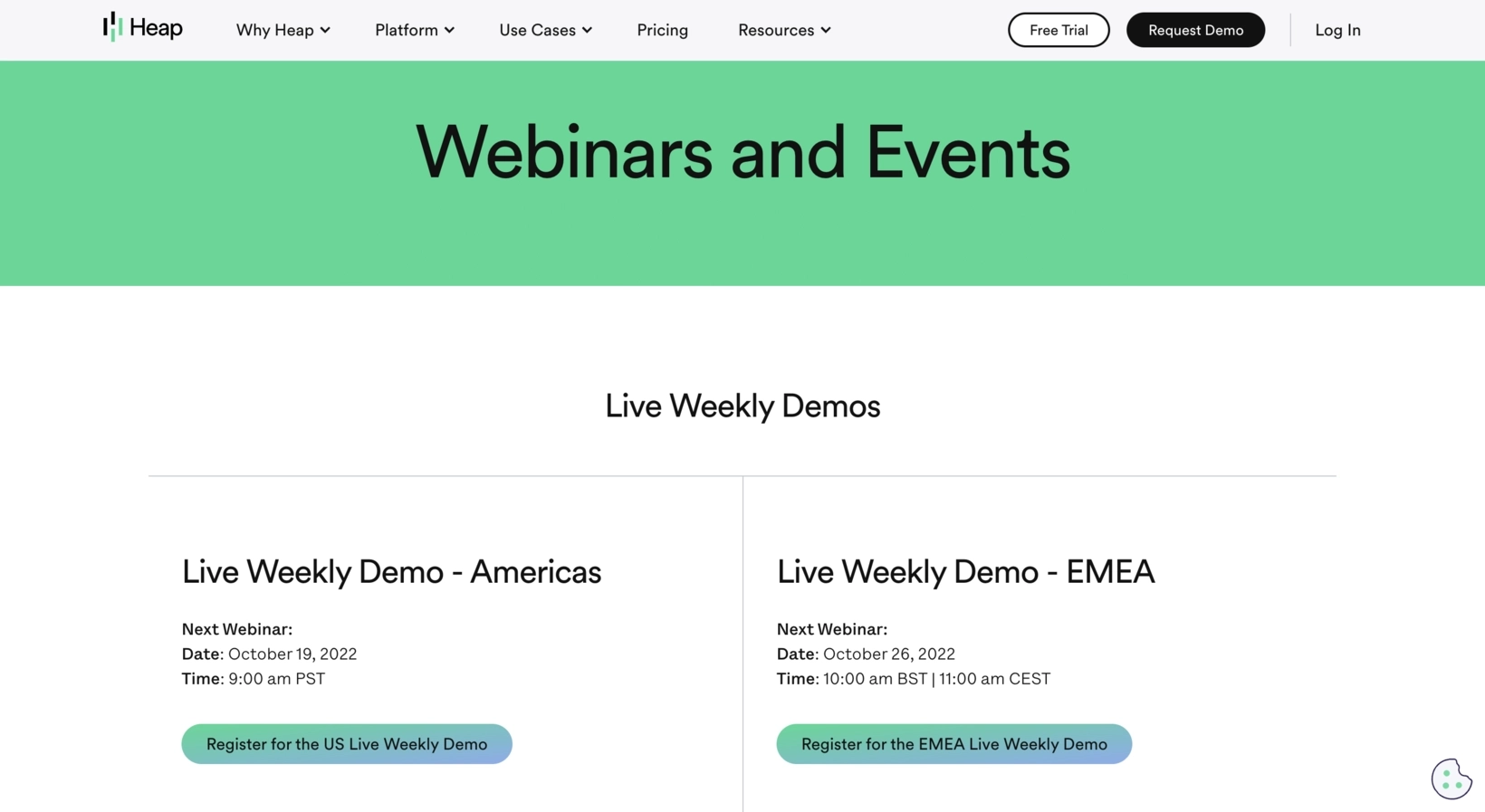 SaaS Lead Magnets: Screenshot of Heap's demo signup page