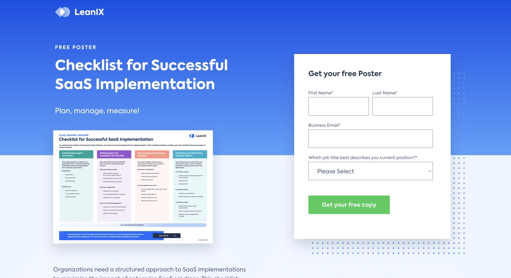 SaaS Lead Magnets: Screenshot of LeanIX's checklist lead magnet signup page