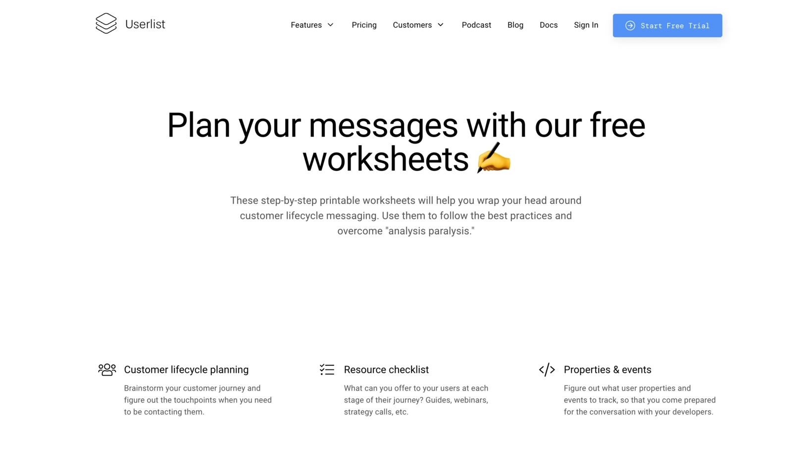 SaaS Lead Magnets: Screenshot of Userlist's worksheets lead magnet signup page