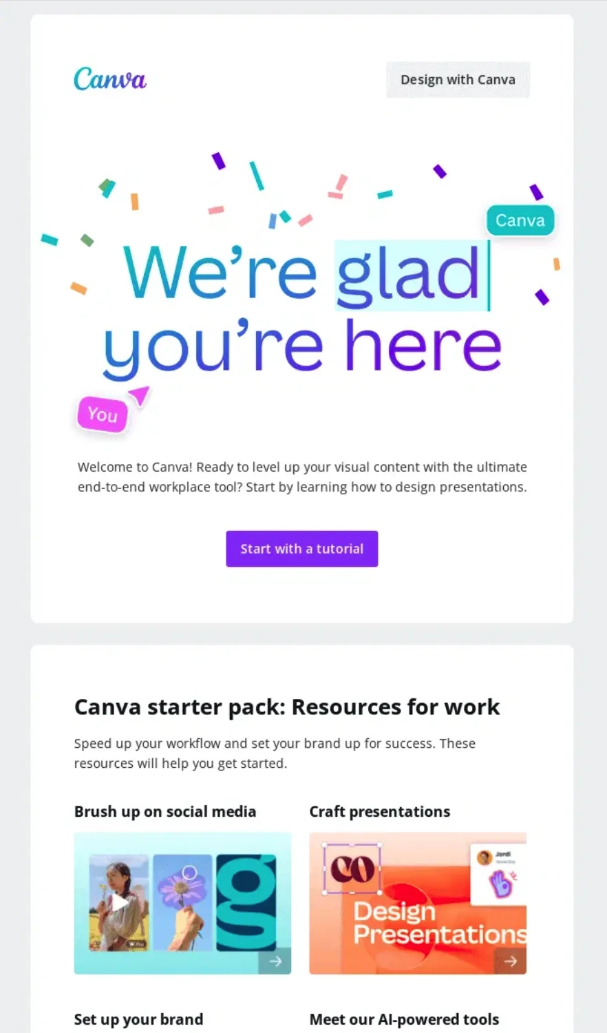 Multimodal Onboarding in SaaS Emails: Screenshot of Canva’s email featuring multiple onboarding methods