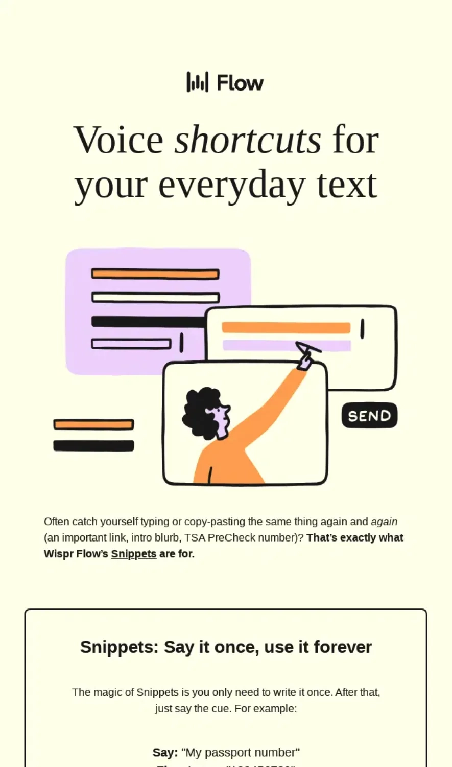 Multimodal Onboarding in SaaS Emails: Screenshot of Wispr Flow’s email featuring multiple onboarding methods